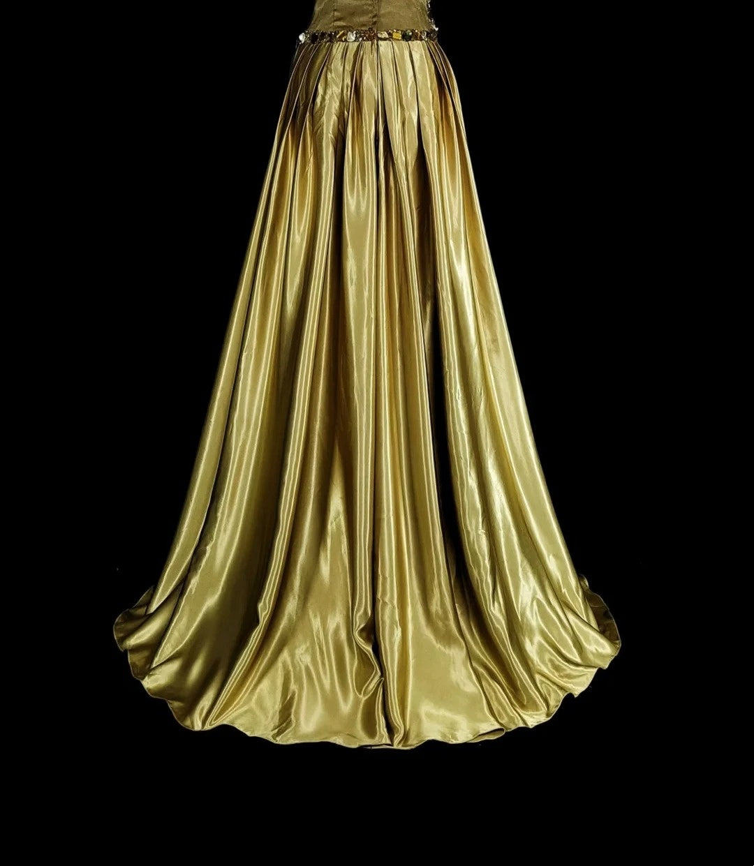 Vintage Prom Dresses A Line One Shoulder Yellow Satin With Beads Folds Long Formal Dress N2386