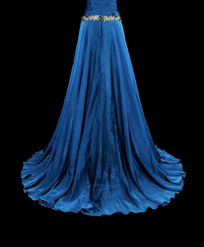 Vintage A Line Sweethart Blue Chiffon Long Prom Gown Party Wear Fashion Dresses N1824