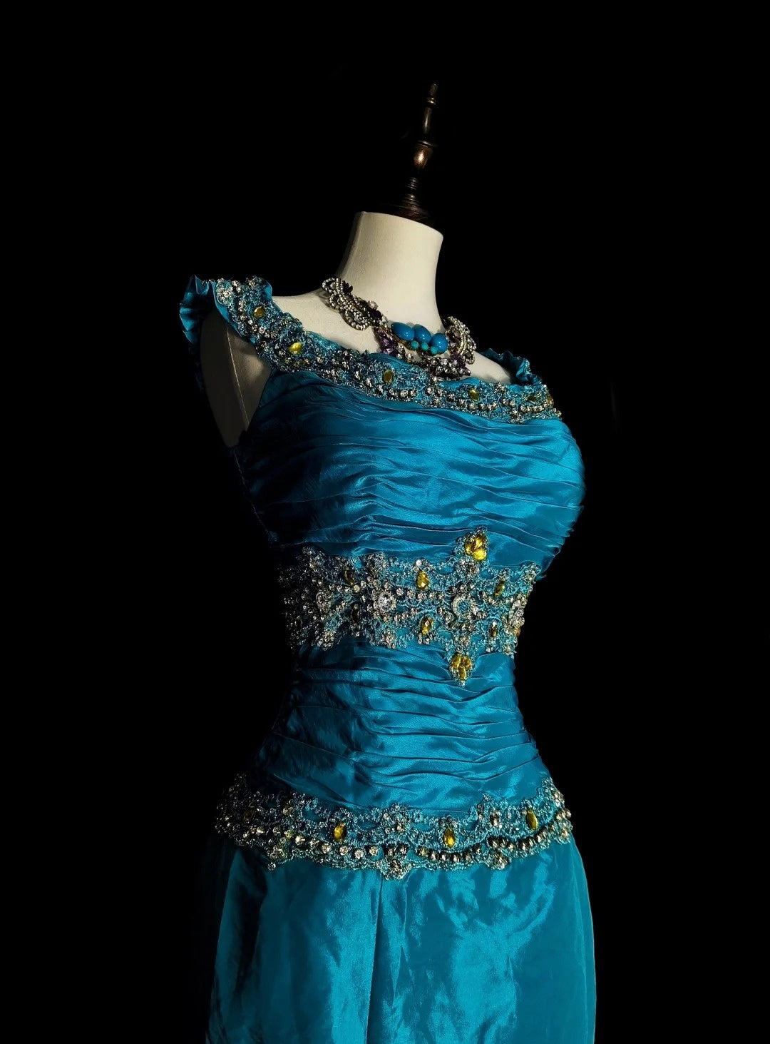 Vintage Mermaid Square Neck Blue With Beaded Long Summer Prom Dresses Spring Formal Party Dress N1422
