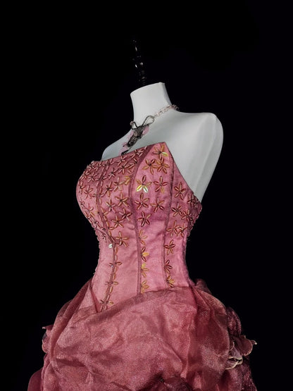 Vintage Prom Dresses Aesthetic 1950s Retro Ball Gown Strapless Pink Long Party Dress N2021