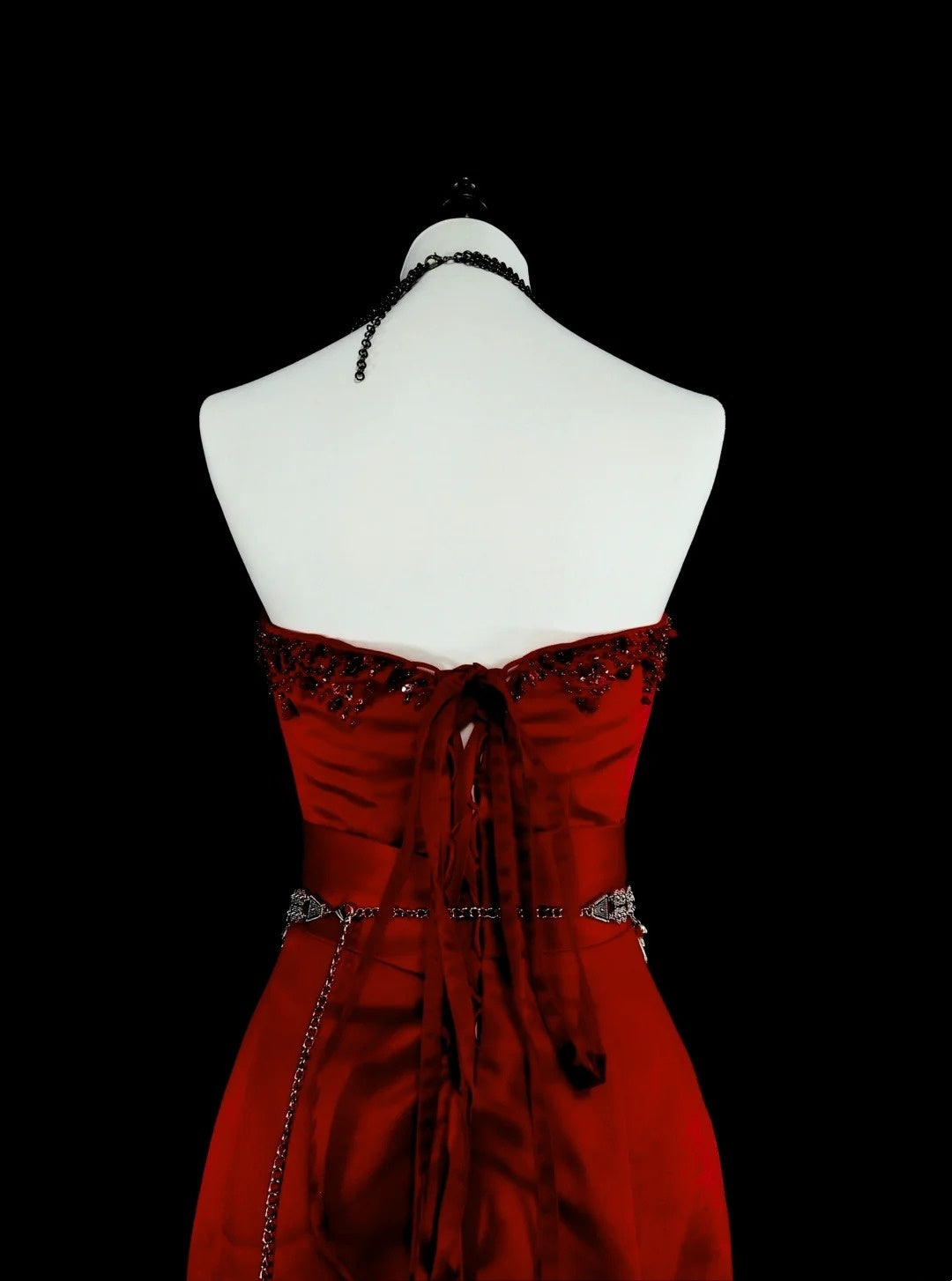 Vintage Prom Dresses Mermaid Red Strapless With Beading 1970s Long Formal Gown N2699