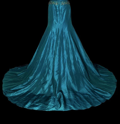Vintage Mermaid Square Neck Blue With Beaded Long Summer Prom Dresses Spring Formal Party Dress N1422