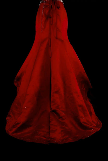 Modest Mermaid Strapless Red Tulle Long Summer For High Schools Prom Dresses Spring Formal Dress N1426
