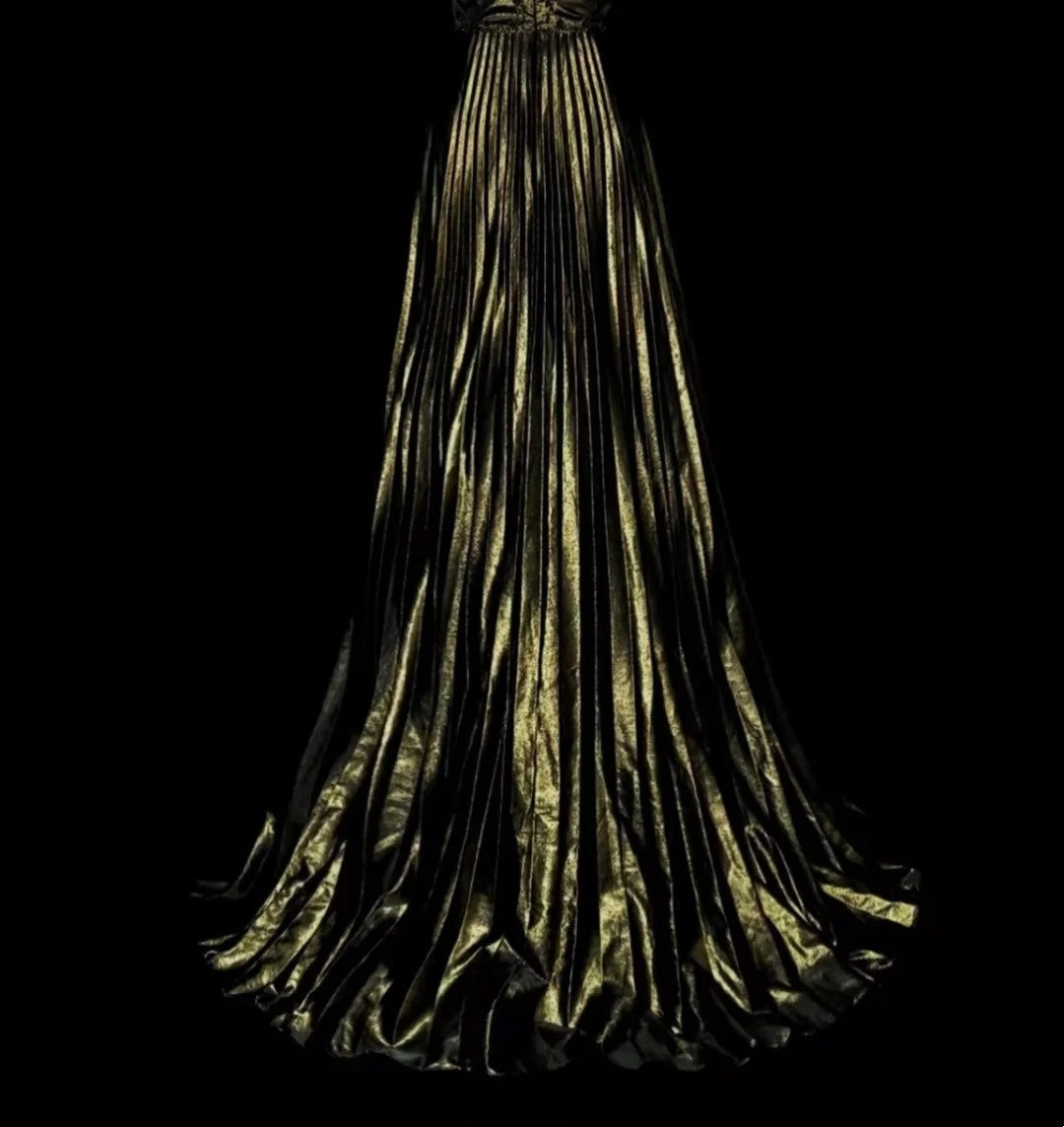 Vintage A Line Strapless Gold Black With Beaded Long Summer Prom Dresses Senior High Schools Formal Party Dress N1424
