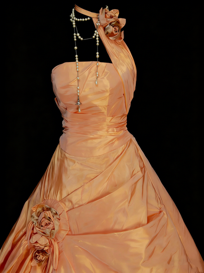 Charming Ball Gown One Shoulder Orange Sweet 16 Dresses Quinceanera Dress Taffeta With 3D Flowers Long 15 Vestidos De Fiesta N1312