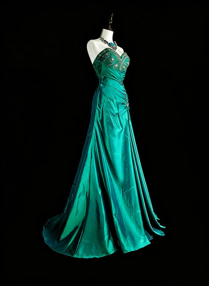Vintage Mermaid Sweetheart Dark Green 70s With Pleated Beads Long Prom Gown Party Wear Dresses N1839