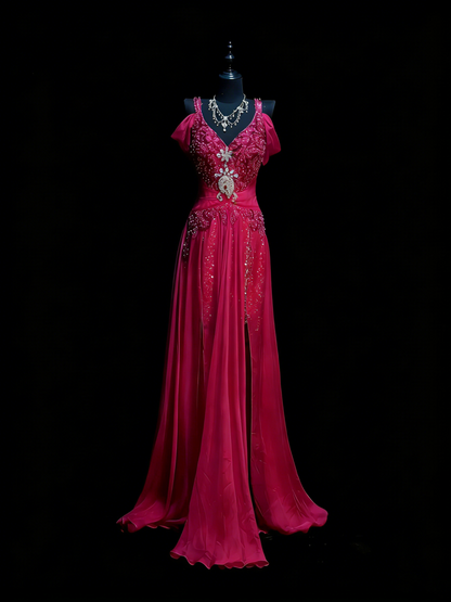 Modest Mermaid Sweetheart Hot Pink Chiffon With Beaded Bodice College Formal Outfit Long Prom Graduation Dresses For Teens N1190