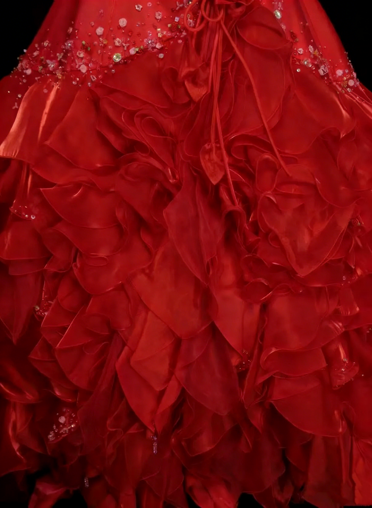 Vintage Ball Gown Strapless Red Satin With Layers Tiered Sweet 16 Dresses Quinceanera Dress Long 15 Vestidos De Fiesta N1446