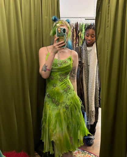 Bud Green Sheath Spaghetti Straps Homecoming Dresses Chiffon Beaded Knee Length Party Dress Hoco Outfits RB8713