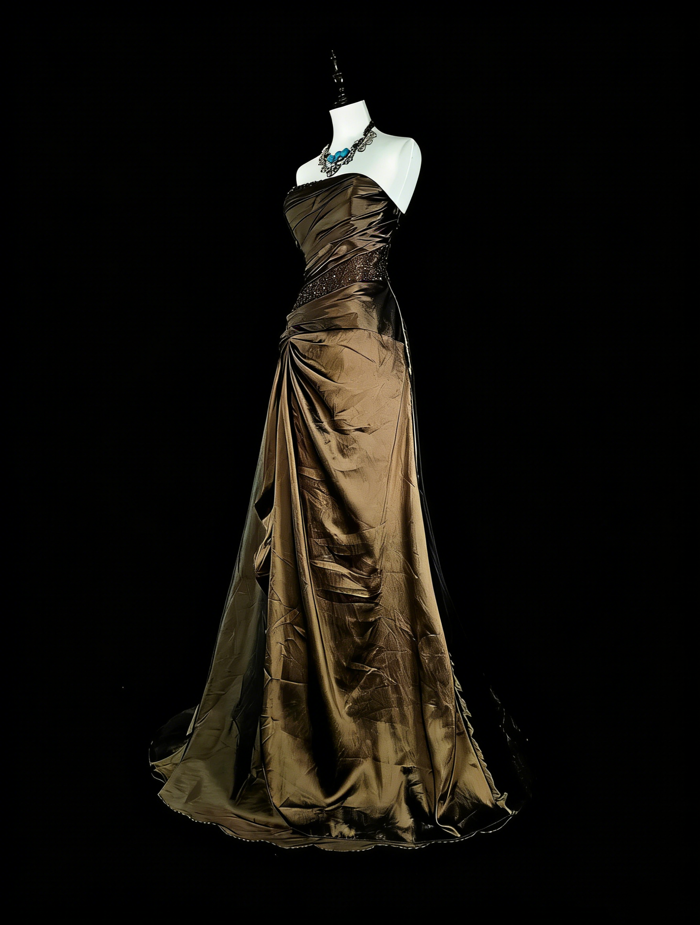 Vintage Prom Dresses Aesthetic 1950s Retro Mermaid Strapless Brown Long With Beadings N2009