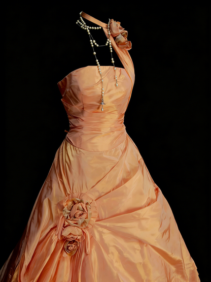 Charming Ball Gown One Shoulder Orange Sweet 16 Dresses Quinceanera Dress Taffeta With 3D Flowers Long 15 Vestidos De Fiesta N1312