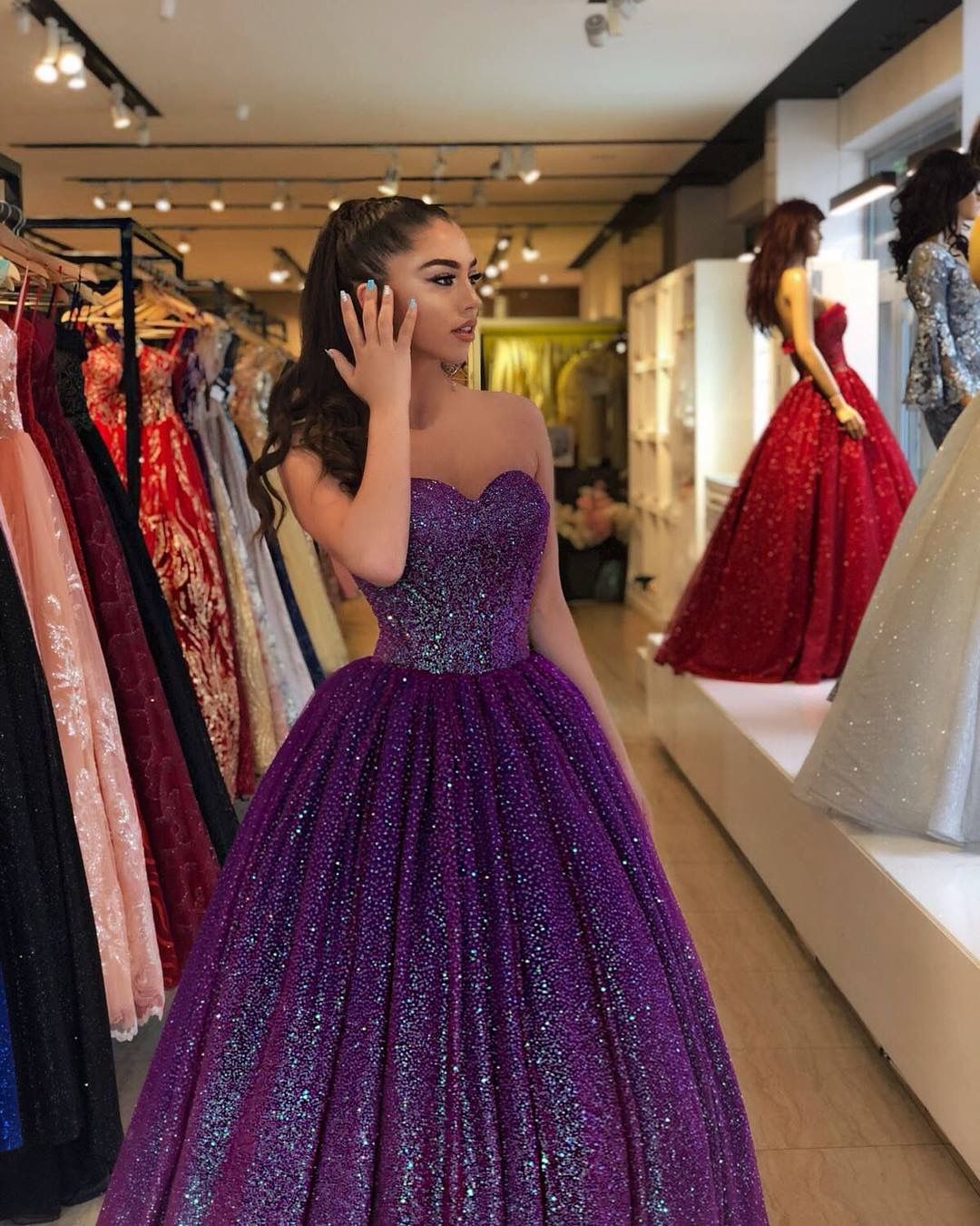 Modest Senior Prom Dresses High Schools Inspiration Ball Gown Sweetheart Grape Semi Formal Grad Long Prom Dress For Teens AB2125