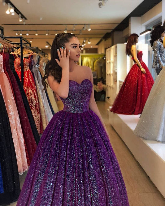 Modest Senior Prom Dresses High Schools Inspiration Ball Gown Sweetheart Grape Semi Formal Grad Long Prom Dress For Teens AB2125