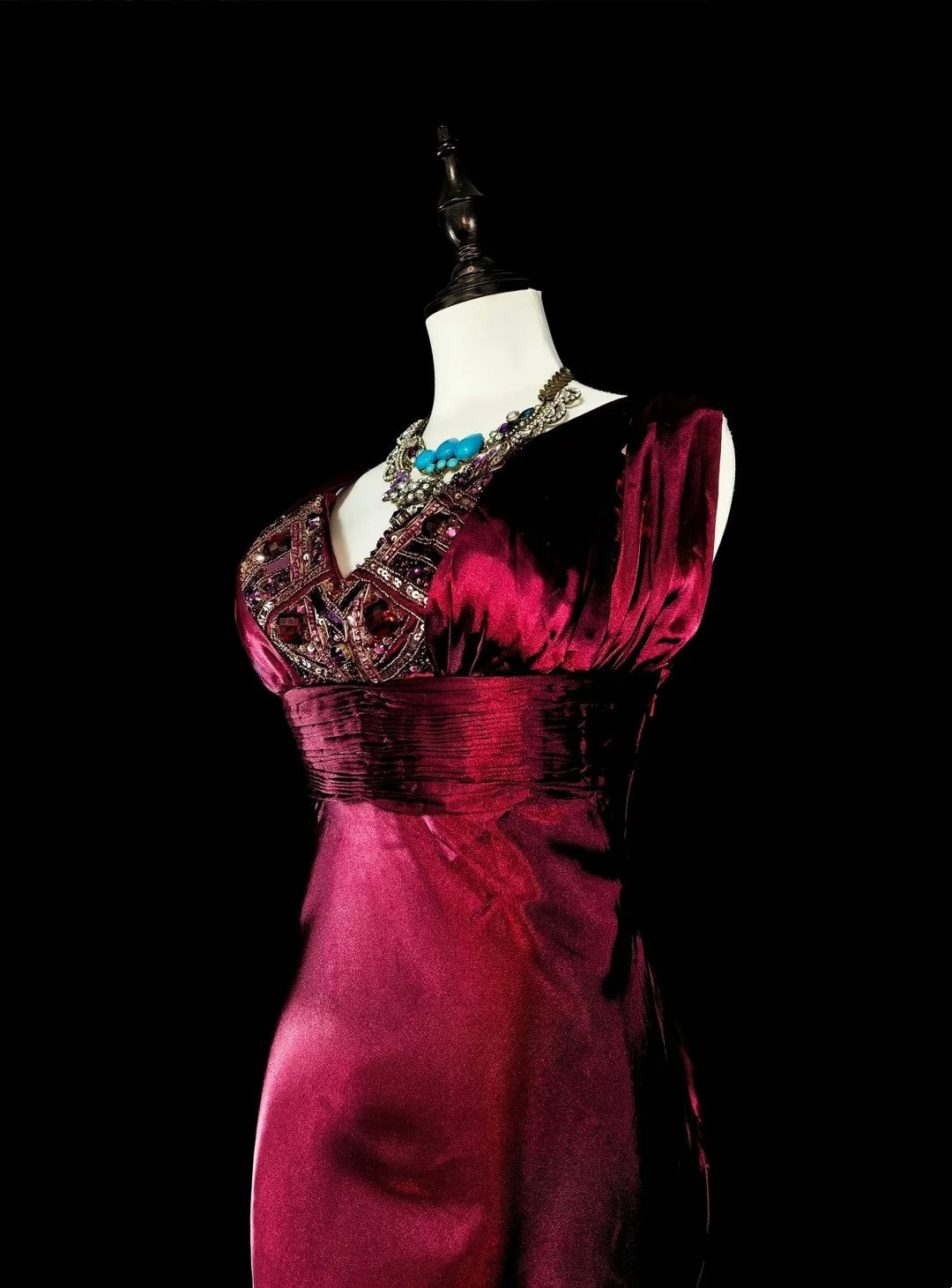 Vintage Mermaid V Neck Dark Red Burgundy Satin With Beadings Long Prom Gown Party Wear Fashion Dresses N1829