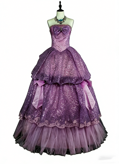 Beautiful Prom Dresses Ball Gown Purple Strapless Tulle With Bow-knot Long Evening Outfits N3421