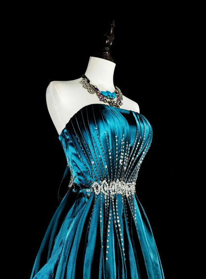 Vintage Prom Dresses Aesthetic 1950s Retro A line Strapless Satin Long With Beadings N2008