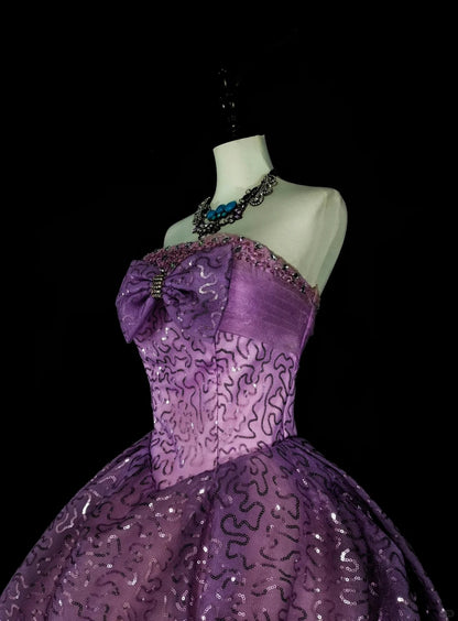 Beautiful Prom Dresses Ball Gown Purple Strapless Tulle With Bow-knot Long Evening Outfits N3421