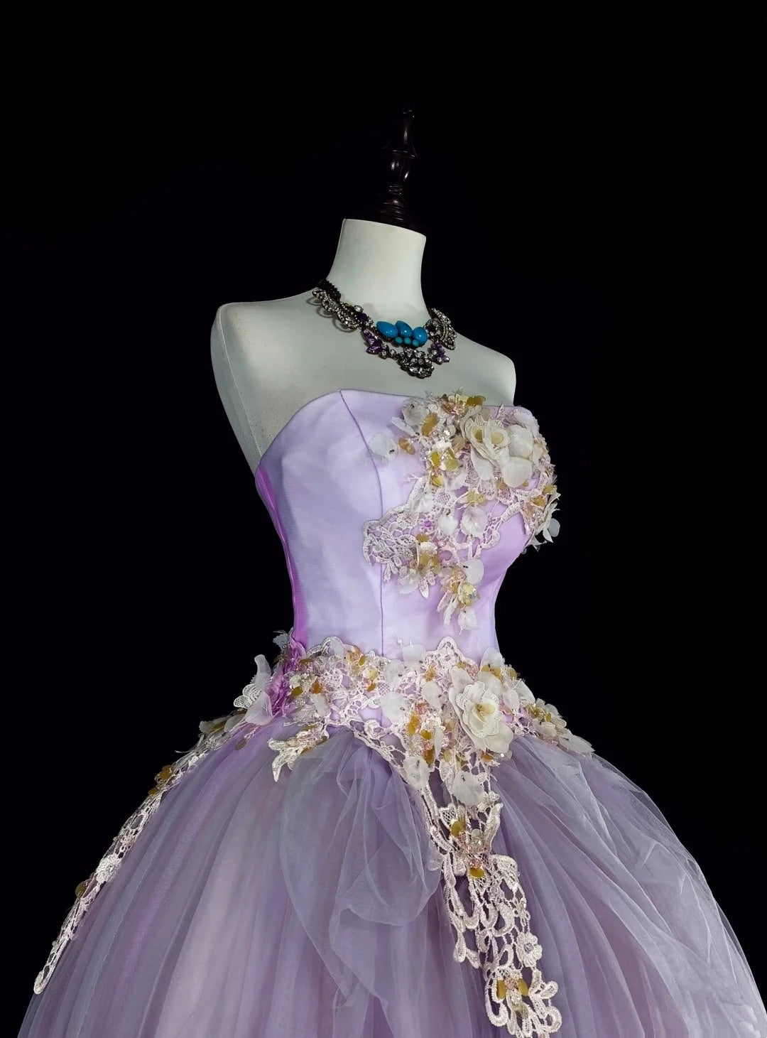Vintage Prom Dresses Ball Gown Strapless Lilac With 3D Appliques 2000s Long Party Dress N2380