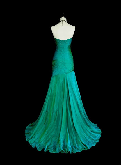 Vintage Mermaid Sweetheart Green Satin With Beads Long Gowns Formal 18th Birthday Party Prom Dresses N1751