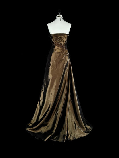Vintage Prom Dresses Aesthetic 1950s Retro Mermaid Strapless Brown Long With Beadings N2009