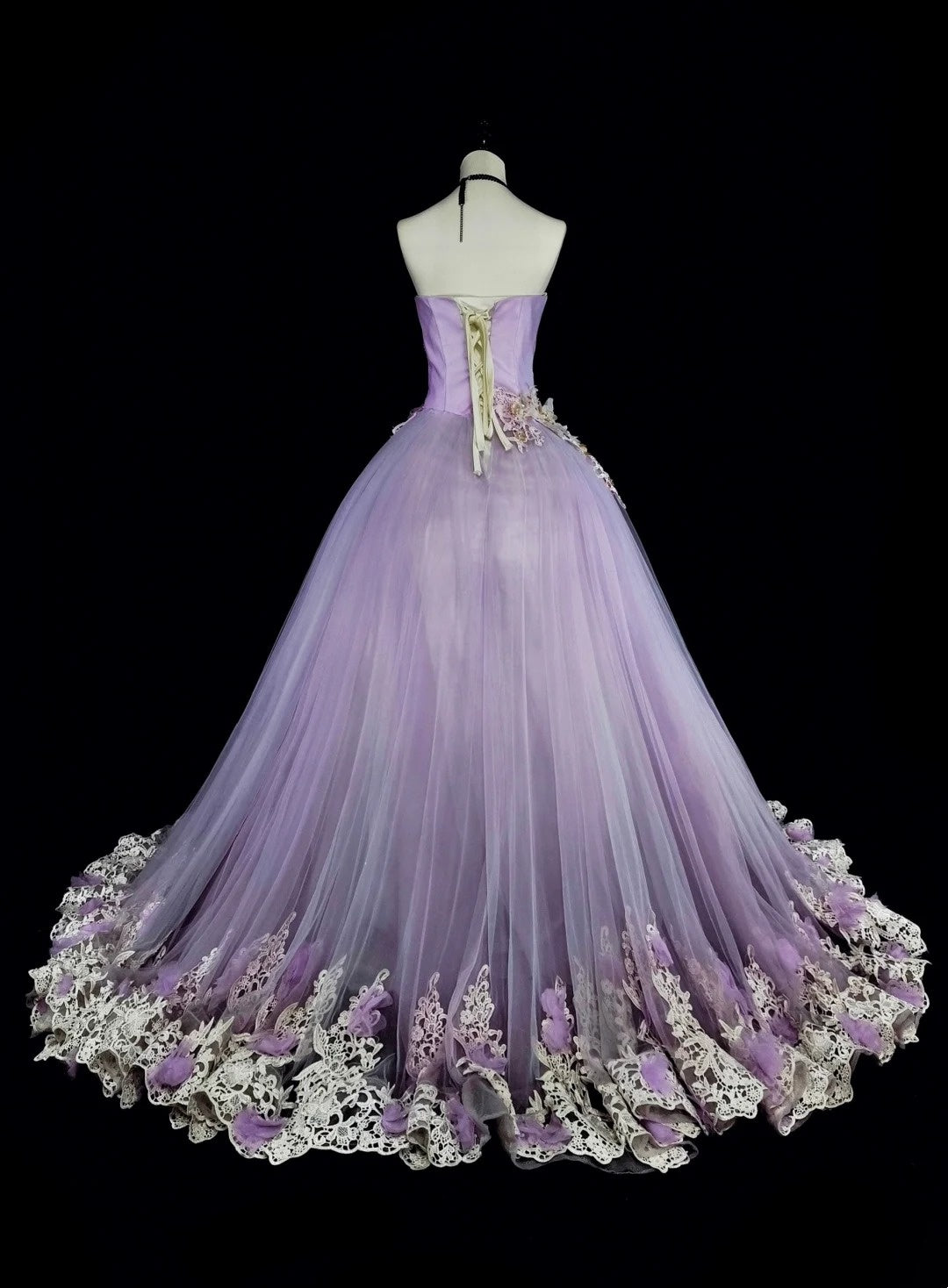 Vintage Prom Dresses Ball Gown Strapless Lilac With 3D Appliques 2000s Long Party Dress N2380