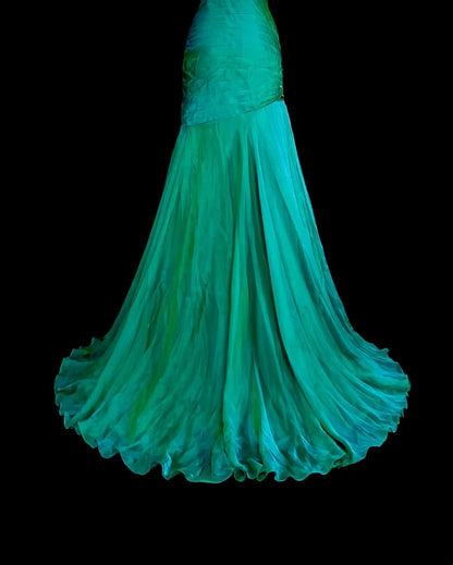 Vintage Mermaid Sweetheart Green Satin With Beads Long Gowns Formal 18th Birthday Party Prom Dresses N1751