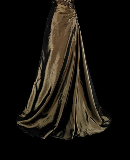 Vintage Prom Dresses Aesthetic 1950s Retro Mermaid Strapless Brown Long With Beadings N2009