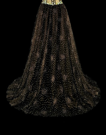 Vintage Prom Dresses Aesthetic 1970s Retro Ball Gown Strapless Black Tulle Long Formal Dress N2153