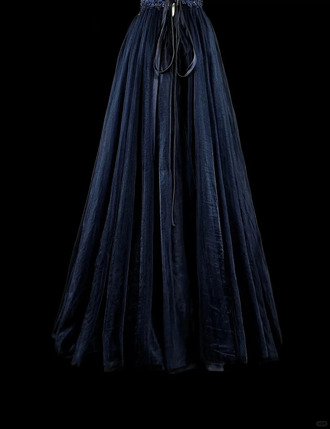 Vintage Prom Dresses A line Spaghetti Strap Off-Shoulder Navy Blue Tulle With Appliques 80s Long Formal Gown N2722