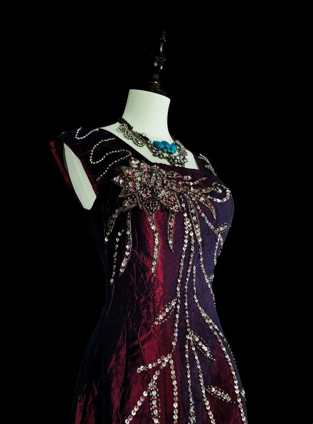 Vintage Prom Dresses A line Square Neck Purple With Beading 1970s Long Formal Gown N2700