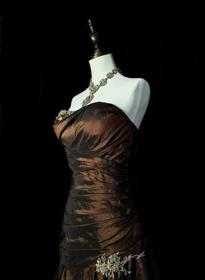 Vintage Mermaid Sweetheart Sleeveless Brown 80s Sleeveless Prom Dresses Long Formal Party Gown N1430