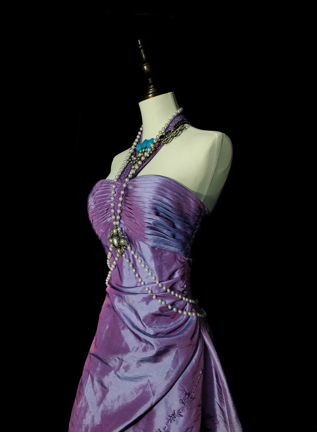 Vintage Ball Gown Strapless Lilac Taffeta 80s Sleeveless Prom Dresses Long Formal Party Gown N1428