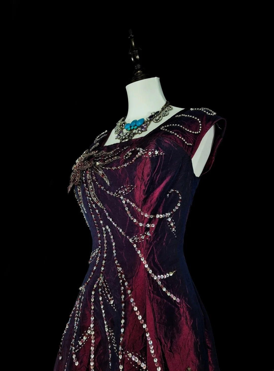 Vintage Prom Dresses A line Square Neck Purple With Beading 1970s Long Formal Gown N2700