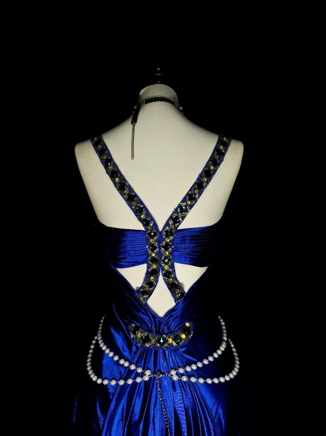 Vintage A line Halter Royal Blue Satin Sleeveless 80s Sleeveless Prom Dresses Long Formal Party Gown N1433