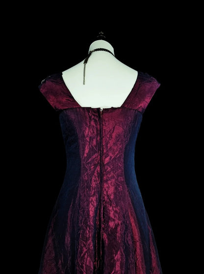 Vintage Prom Dresses A line Square Neck Purple With Beading 1970s Long Formal Gown N2700