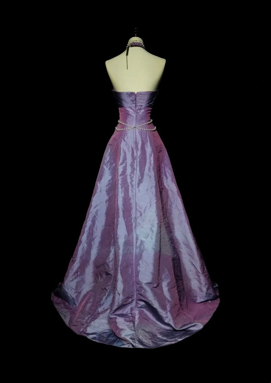 Vintage Ball Gown Strapless Lilac Taffeta 80s Sleeveless Prom Dresses Long Formal Party Gown N1428
