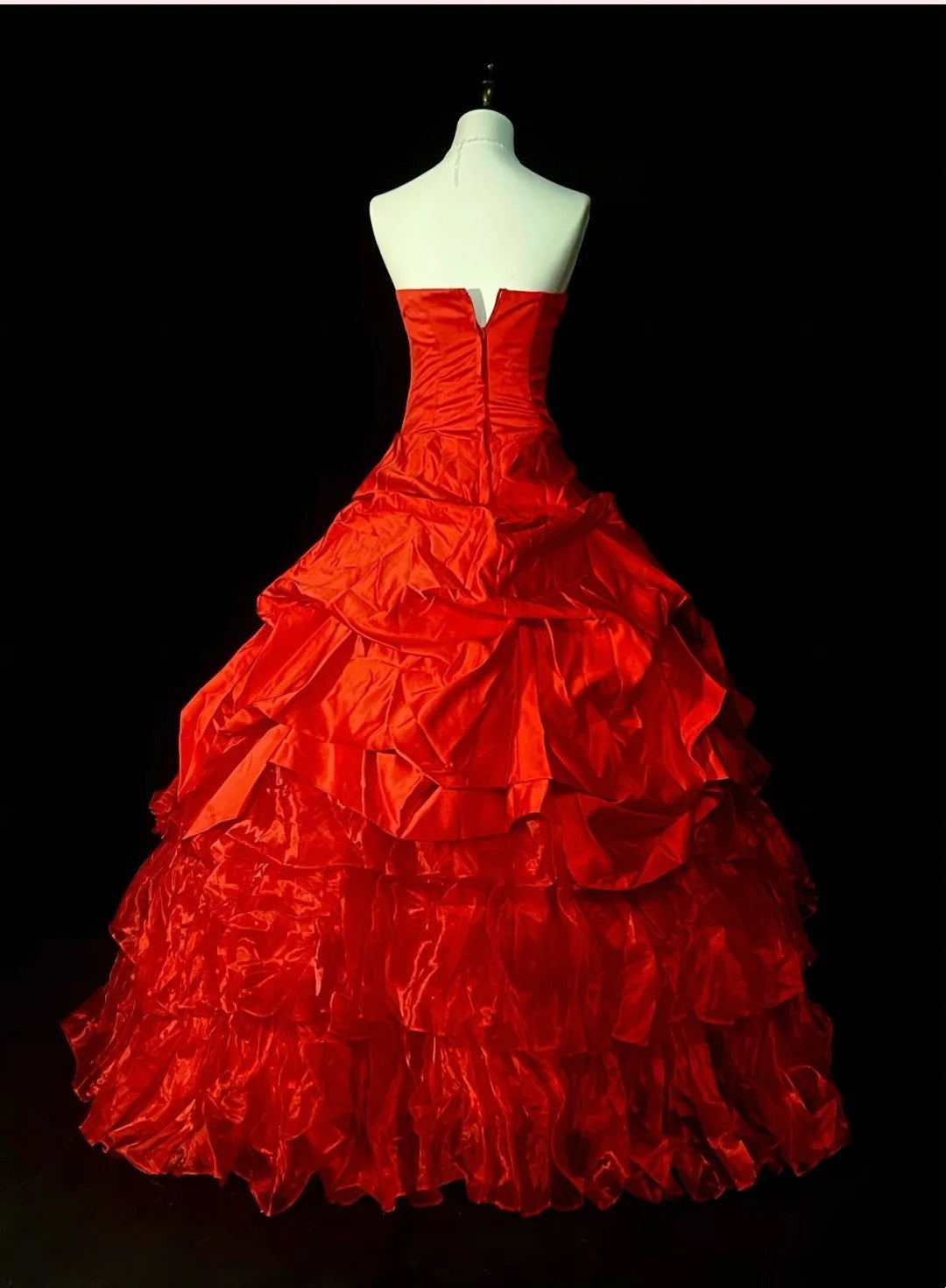 Vintage Ball Gown Strapless Red Satin With Layers Tiered Sweet 16 Dresses Quinceanera Dress Long 15 Vestidos De Fiesta N1435
