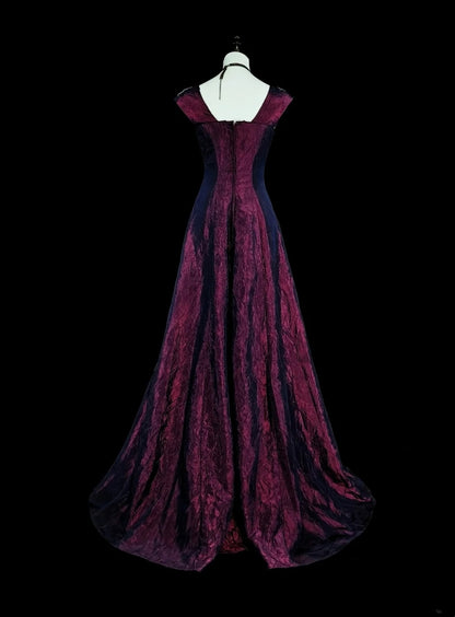 Vintage Prom Dresses A line Square Neck Purple With Beading 1970s Long Formal Gown N2700