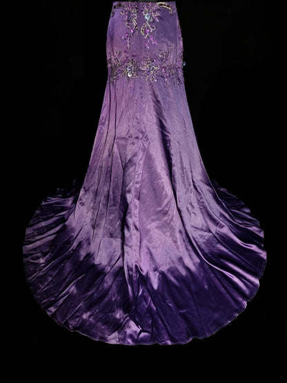 Vintage A line Sweetheart 70s Grape Satin Sleeveless 80s Sleeveless Prom Dresses Long Formal Party Gown N1434