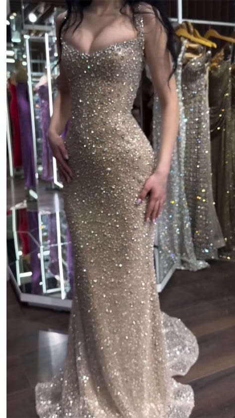 Glitter Prom Dresses Mermaid Halter Champagne Sequin Long Evening Formal Dress RB3343