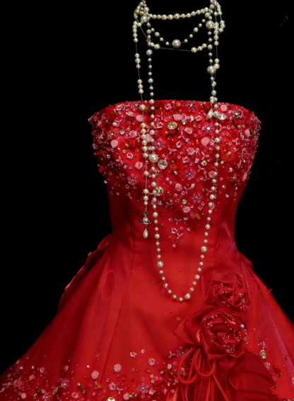 Vintage Ball Gown Strapless Red Satin With Layers Tiered Sweet 16 Dresses Quinceanera Dress Long 15 Vestidos De Fiesta N1446