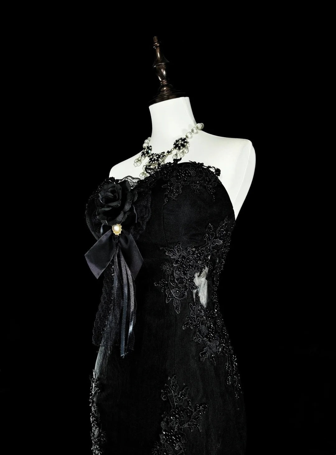 Vintage Prom Dresses Aesthetic Mermaid Sweetheart Black Tulle With Appliques Long Formal Dress N2157