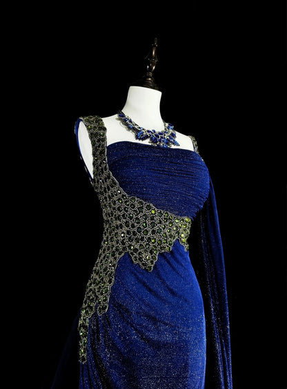 Modest Mermaid Royal Blue Sequins Women With Beadings Long Prom Gown Party Wear Dresses N1850