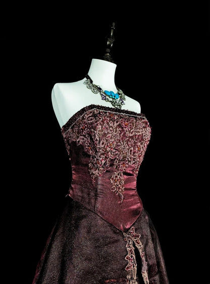 Vintage Prom Dresses Aesthetic 1950s Retro Classy Ball Gown Strapless Brown Long Inspo Formal Gowns N1994
