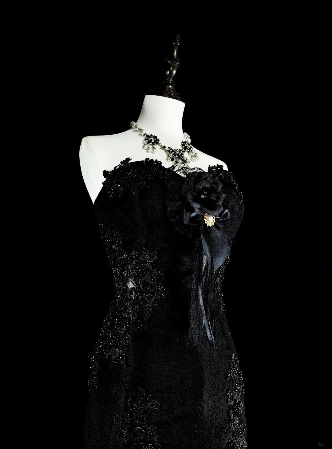 Vintage Prom Dresses Aesthetic Mermaid Sweetheart Black Tulle With Appliques Long Formal Dress N2157