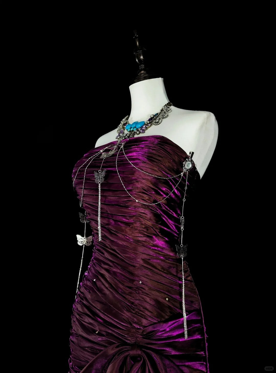 Vintage Prom Dresses Mermaid Strapless Purple Satin With Pleated 1990s Long Formal Gown N2711
