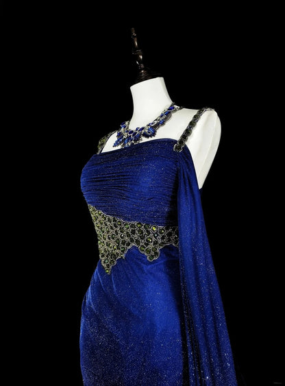 Modest Mermaid Royal Blue Sequins Women With Beadings Long Prom Gown Party Wear Dresses N1850