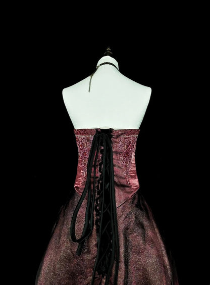 Vintage Prom Dresses Aesthetic 1950s Retro Classy Ball Gown Strapless Brown Long Inspo Formal Gowns N1994