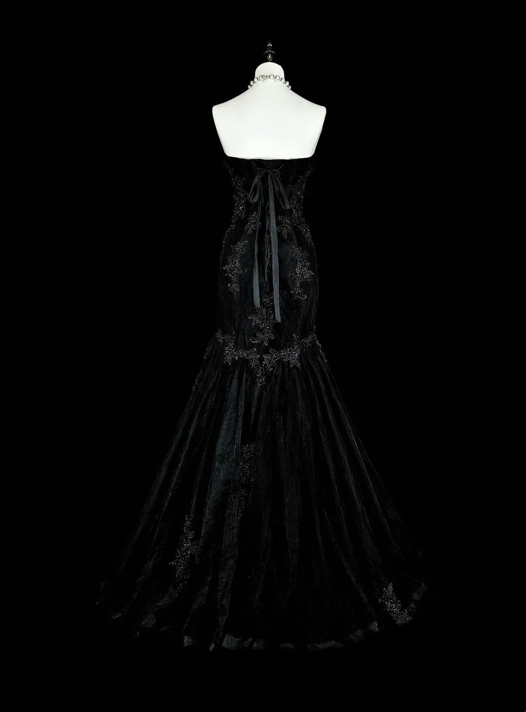 Vintage Prom Dresses Aesthetic Mermaid Sweetheart Black Tulle With Appliques Long Formal Dress N2157