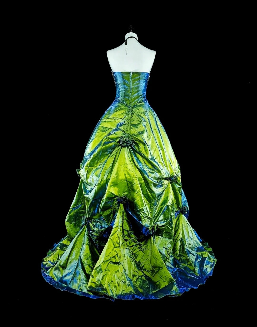 Vintage Prom Dresses Ball Gown Strapless Green Taffeta With Ruffle 1980s Long Formal Gown N2714